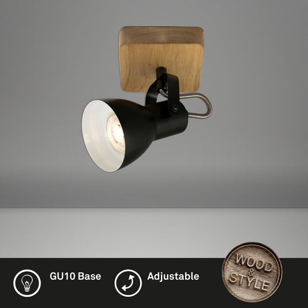 Wandleuchte Wandspot Schwenkbar Retro GU10 35 W schwarz Holz-Metall Briloner