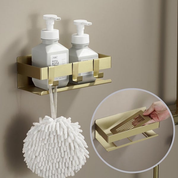 DEKAZIA® Duschablage Gold Wandregal Gold Duschregal ohne Bohren Gold Badezimmer Ablage Gold Dusche Badezimmer Gold Zubehör Duschkorb ohne Bohren Gold Badregal ohne Bohren Gold Duschablage ohne Bohren