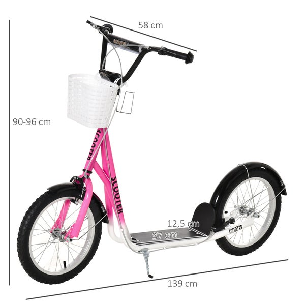 HOMCOM Kinderroller, 139L x 58B x 96H cm, Metall, Kunststoff, Aluminiumlegierung, Gummi, Rosa