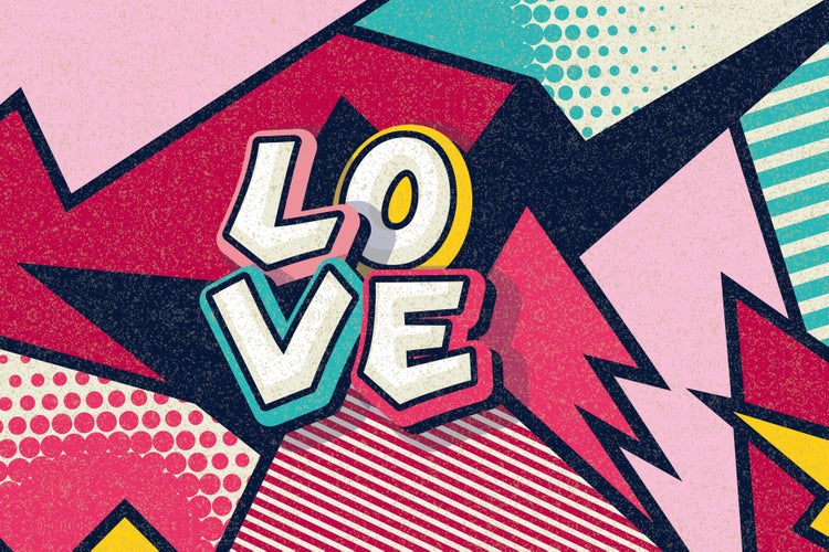 Tapete mit modernem Pop Art Design und Schriftzug Love