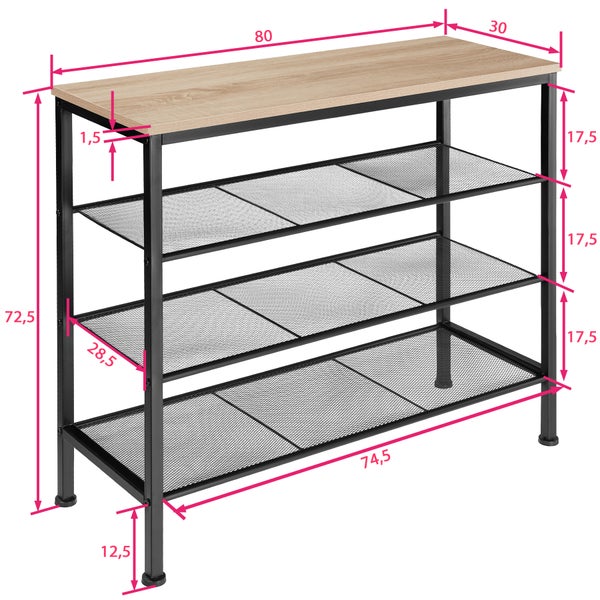 Schuhregal tectake Newport 80,5 x 30,5 x 72,5 cm Industrial Style Industrial Holz hell, Eiche Sonoma