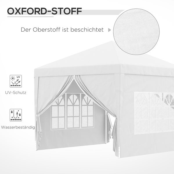 Outsunny Pavillon ca.3x3m, wasserabweisend Stabil Winterfest Pop-up Faltpavillon, UV Schutz 50+, Faltbar Partyzelt Gartenzelt mit 4 Seitenteilen Tasche Gartenpavillon für Camping Garten, Weiß