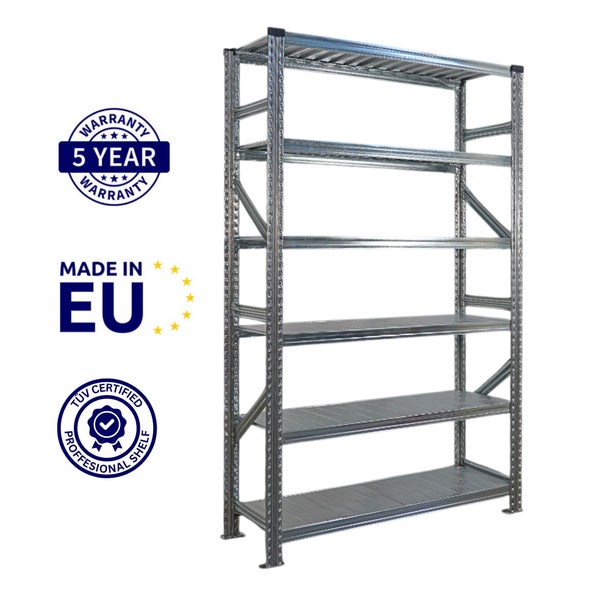 Metallregal mit fünf Regalböden, fünf Jahre Garantie, hergestellt in der EU, TÜV-geprüftes Regal