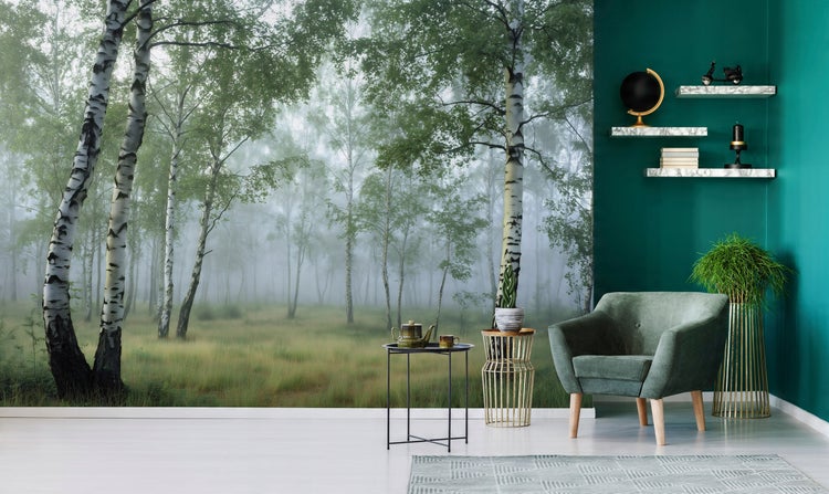 Fototapete 3D Effekt Wald Natur Birken Wohnzimmer Vlies Tapete 250x175 cm