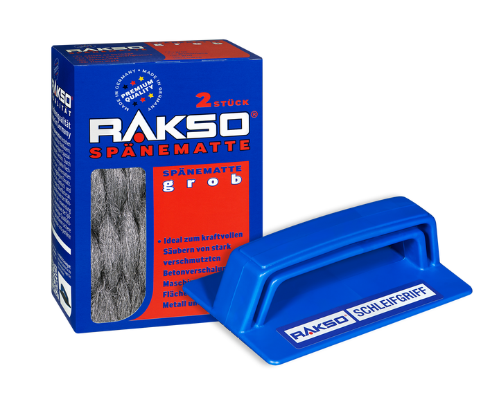 Rakso Spaenematte grob, 2 Stück inklusive Schleifgriff zur Reinigung von Metall und Beton.