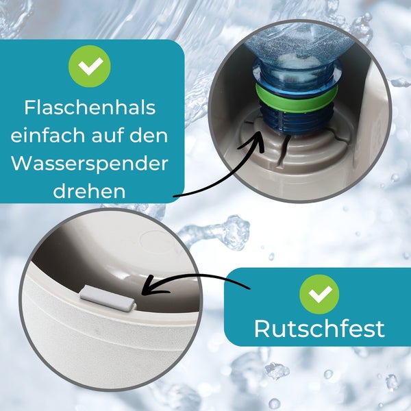 Detailaufnahme eines Wasserspenders, der einen einfach zu befestigenden Flaschenhals und Rutschfestigkeit bietet