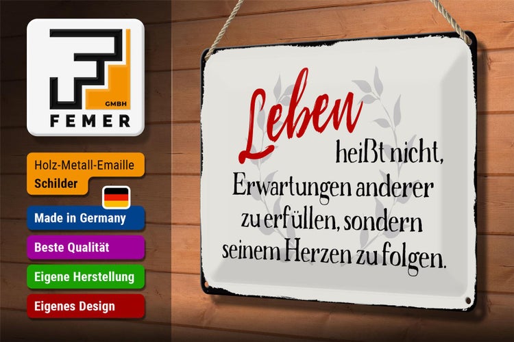 Blechschild Spruch 30x20cm Leben Erwartungen Herz Schild