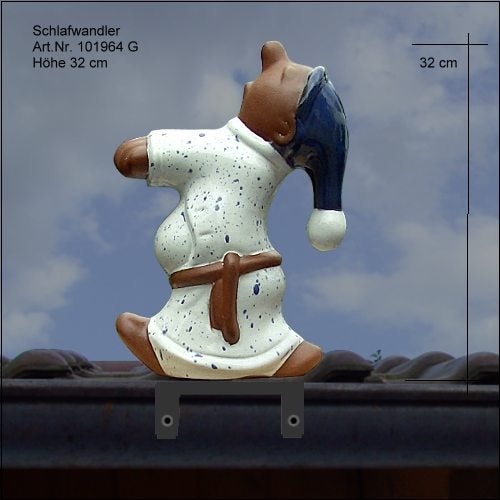 Dachschmuck Schlafwandler aus Keramik, Höhe 32 Zentimeter, zur Montage auf dem Dachfirst.