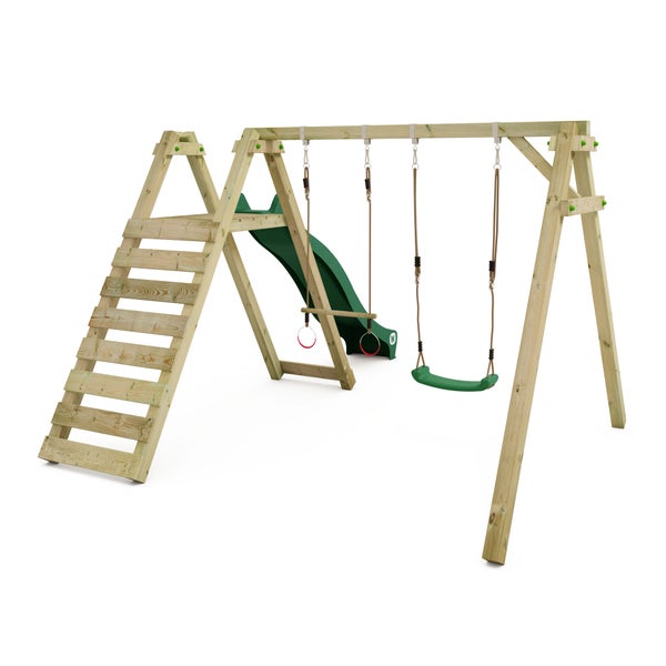 WICKEY Kinderschaukel Schaukelgestell Smart Swift mit Rutsche Schaukel, Schaukelgerüst, Doppelschaukel, Holzschaukel - grün