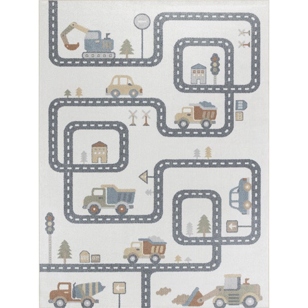 Maschinenwaschbarer Kinderteppich Auto-Rennstrecke Beige/Grau 120x170 cm VROOMVILLE