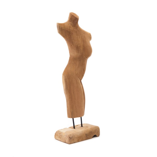 Skulptur  Torso 57 cm, Teakholz auf Sockel naturfarben