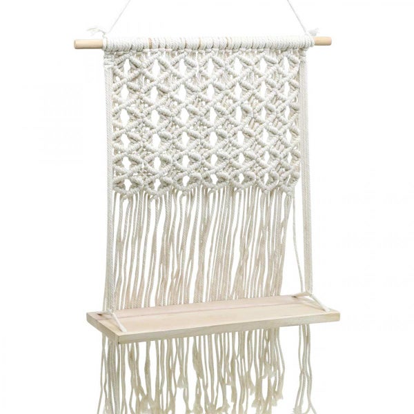 Makramee Wandregal mit Holzboden und Aufhängung