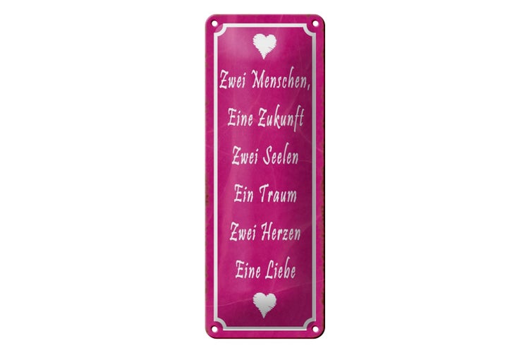 Blechschild Spruch 10x27cm Zwei Menschen eine Zukunft Liebe Dekoration