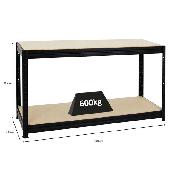 PROREGAL Höhenverstellbare Werkbank Dino HxBxT 90 x 160 x 60 cm Traglast 600 kg Schwarz