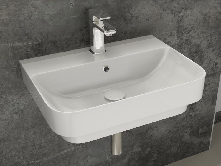 Aqua Bagno Sotta Waschbecken 10.10.30.03 – 57 x 43,5 cm – Weiß Hochglanz – Keramikbecken mit Hahnloch & Überlauf