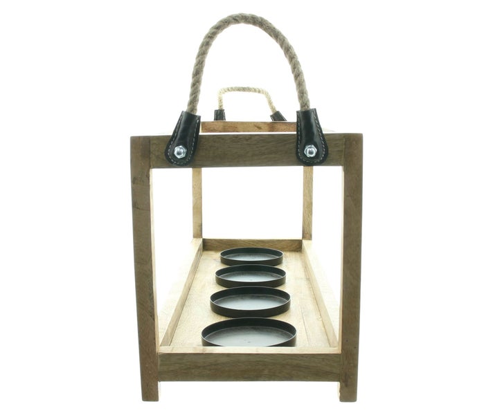 FRANK FLECHTWAREN | Kerzenhalter Big Wood, MANGOHOLZ, METALL, 58 x 21 x 21,5 cm