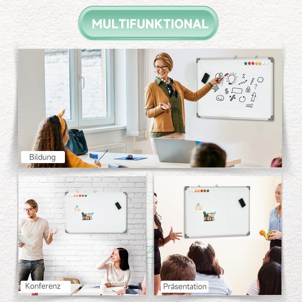 Multifunktionales magnetisches Whiteboard im Einsatz für Bildung, Konferenzen und Präsentationen in hellen Büro- und Unterrichtsräumen.
