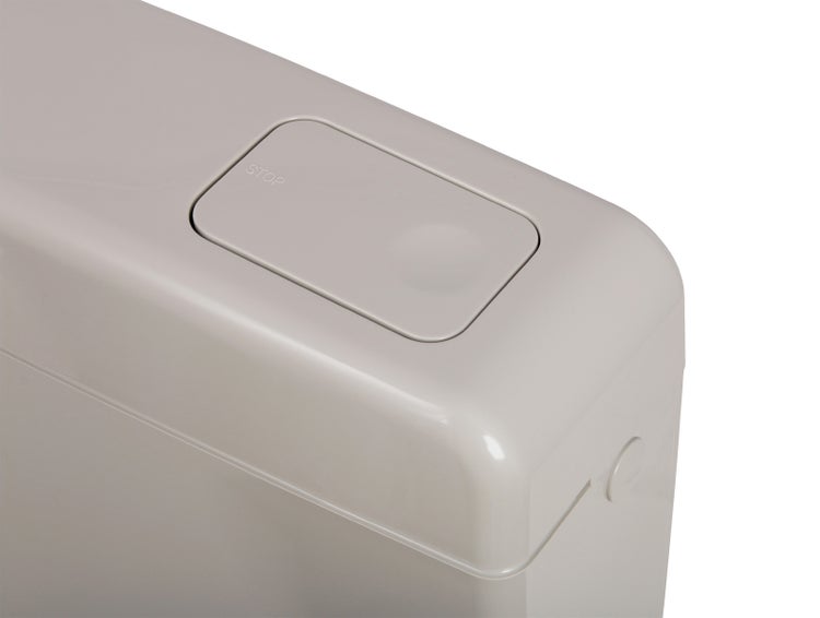 Calmwaters® Spülkasten Grau mit Spül-Stopp-Funktion, 6-9 Liter Spülmenge, Aufputzspülkasten WC schmal, flacher Spülkasten Elements, Aufputz-Montage, Start-Stopp-Taste, Manhattan-Grau, 29HB2717