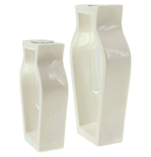 FRANK FLECHTWAREN | Vase Amphore, 2er Set, PORZELLAN, GLAS, 9 x 4 x 14,5cm, 10,5 x 4 x 19,5cm