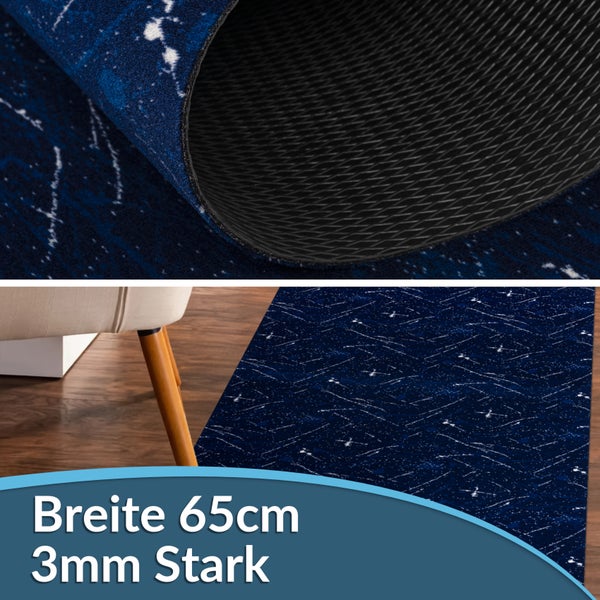 Blau gemusterte Teppichbrücke, Breite 65 Zentimeter, Stärke 3 Millimeter
