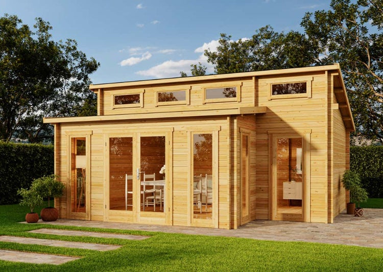 Alpholz Gartenhaus Lausitz Prima Gartenhaus aus Holz in natur, Holzhaus mit 40 mm Wandstärke, Blockbohlenhaus mit Montagematerial imprägniert 5,9x5,4m