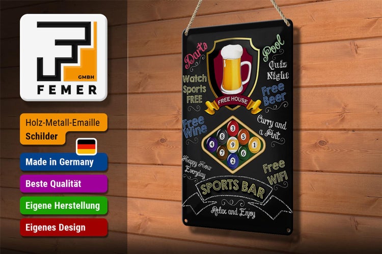 Blechschild Spruch 20x30cm sports bar Billard relax and enjoy