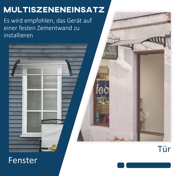 Outsunny Pultvordach Vordach für Haustür 103 x 96,5 x 27 cm Überdachung mit UV Schutz, Regenschutz Sonnenschutz für draußen Alu Schwarz
