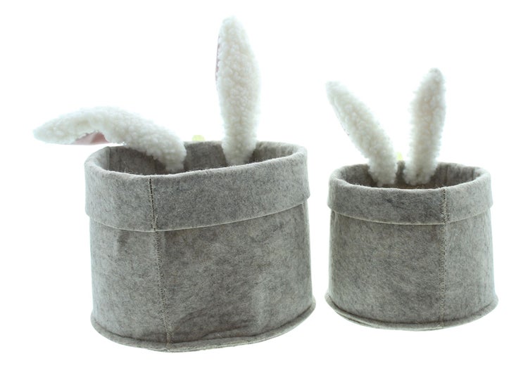 FRANK FLECHTWAREN | Osternest Häschen, 2er Set, FILZ AUS PET, 15,5 x 15,5 x 21,5 cm, 19 x 19 x 27,5 cm