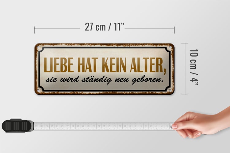 Blechschild Spruch 27x10cm Liebe hat kein Alter sie wird Dekoration