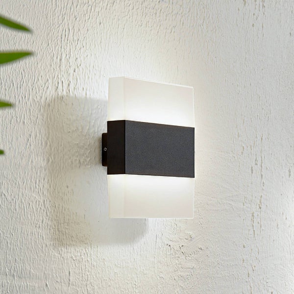Lindby LED Wandleuchte außen Branor (spritzwassergeschützt (Modern) in Schwarz aus Aluminium (2 flammig, ) - Außenwandleuchten Wandlampe Led Außenlampe Outdoor für Außenwand/Hauswand