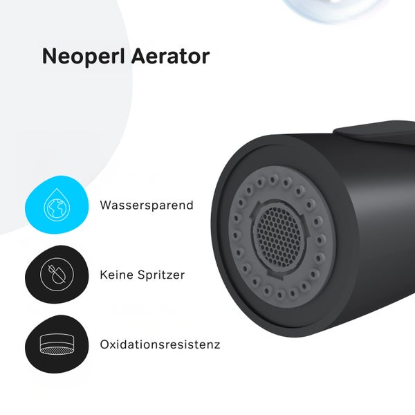 Neoperl Strahlregler mit den Eigenschaften wassersparend, keine Spritzer und Oxidationsresistenz.