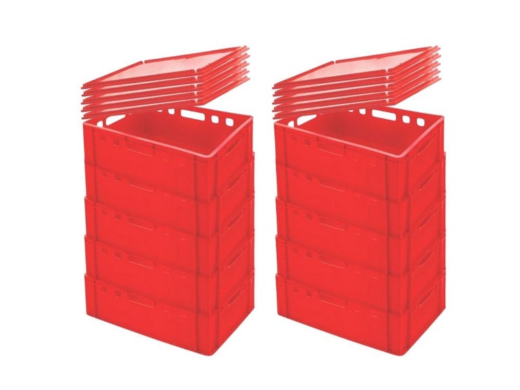 PROREGAL Eurobehälter Fleischerkasten E2 mit Auflagedeckel HxBxT 20 x 40 x 60 cm 41 Liter Rot Fleischerkiste Fleischkiste Metzgerkiste