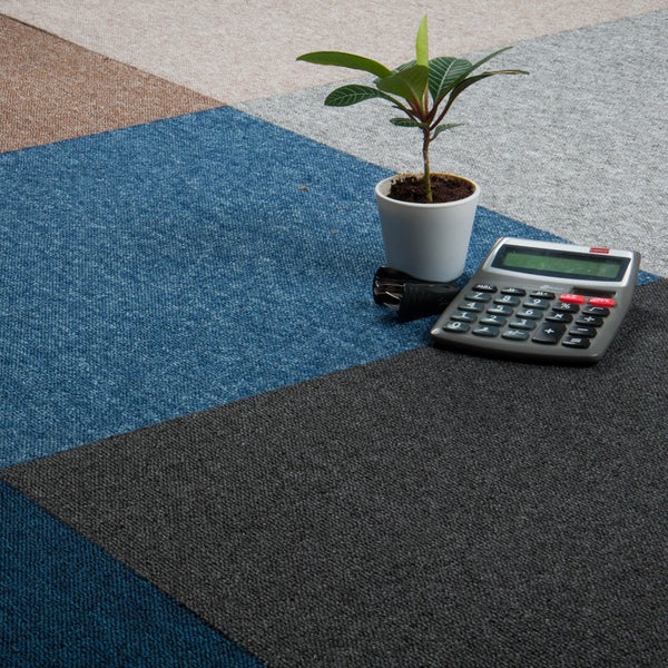 Teppichfliesen selbstliegend blau Teppichboden Fliesen als Schlingenware für Büro und Schlafzimmer Teppich Fliesen in 50x50 cm aus Polypropylen