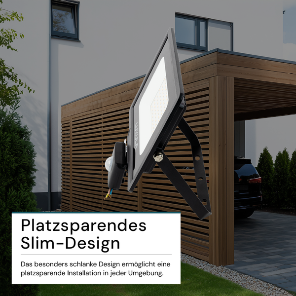 LUXULA LED Außenstrahler mit Bewegungsmelder 50W Strahler 4000K Neutralweiß 5000lm Fluter Schwarz IP65