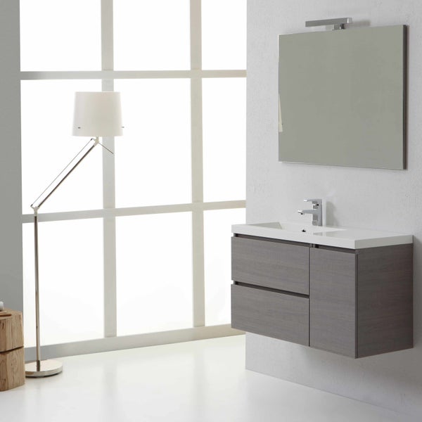 Bad-Möbel Set, 90x 39 Cm, mit Waschtisch und Auszügen links, Holzoptik Grau | Manhattan