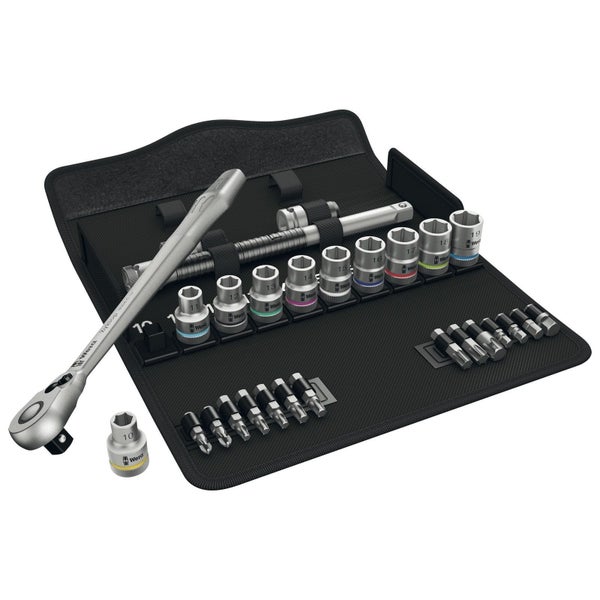 Wera Zyklop Knarrensatz mit Steckschlüsseln und Bits in einer schwarzen Werkzeugtasche