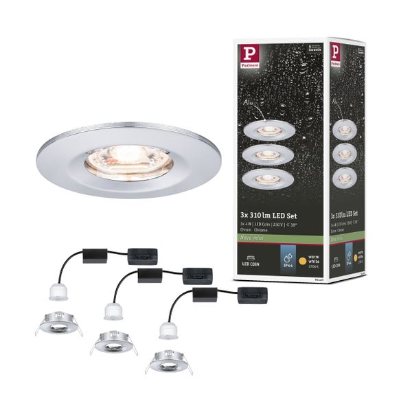 LED Einbauleuchte Nova Mini Coin Basisset starr IP44 rund 65mm Coin 3x4W 3x310lm 230V 2700K Chrom