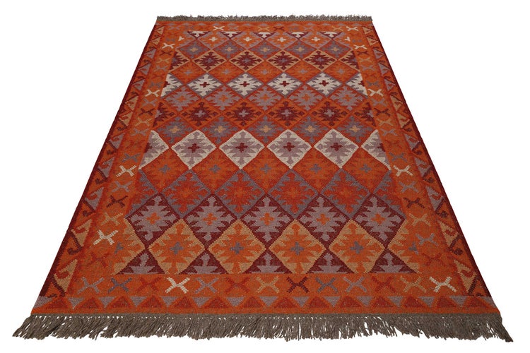 Kelim Teppich Rostrot aus Wolle Pierre Green Looop 80x150 cm