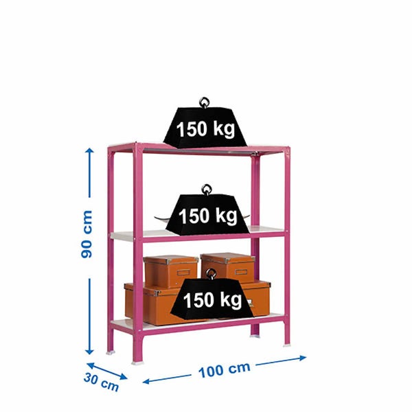 PROREGAL Wohnregal Living Koala Metal mit 3 Fachböden HxBxT 90 x 100 x 30 cm Fachlast 150 kg Rosa/Weiß