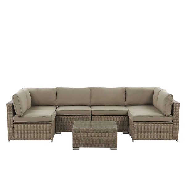 Garten Ecksofa mit Tisch 6-Sitzer BELVEDERE Polyrattan Braun