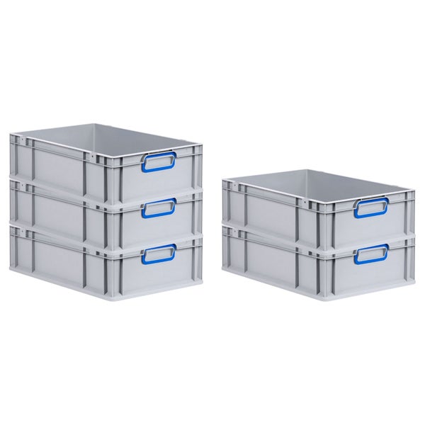 PROREGAL Spar Set 5x Eurobox Nextgen Color HxBxT 17 x 40 x 60 cm 34 Liter Griffe Blau Geschlossen Glatter Boden Eurobehälter Transportbox