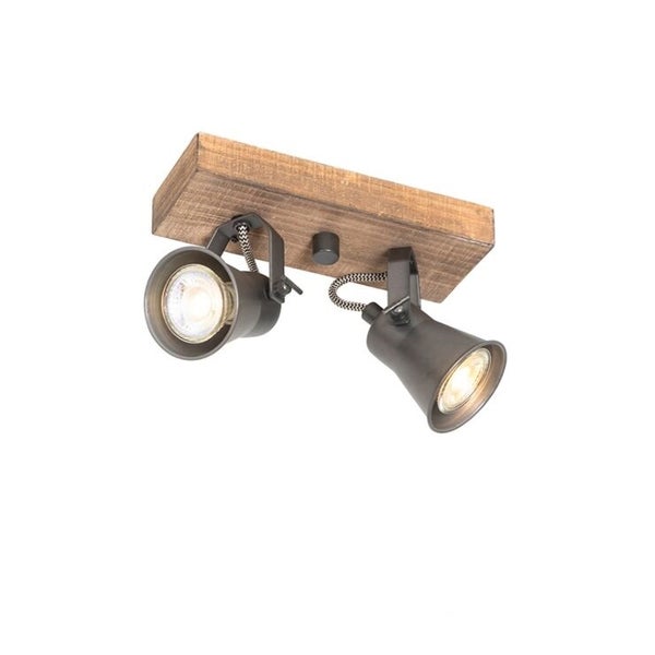 Deckenleuchte mit zwei Strahlern an Holzsockel