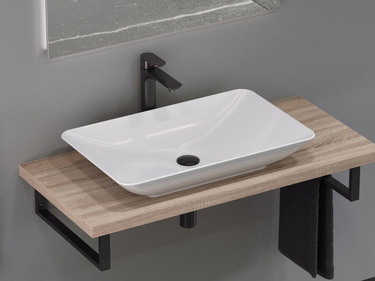 Aqua Bagno Leon Aufsatzwaschbecken KB.LEON.001 – 60 x 37,7 cm – Weiß Hochglanz – Keramikbecken ohne Hahnloch & Überlauf