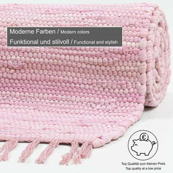 Handgewebter Fleckerlteppich aus Baumwolle Chindi Rosa 120x180 cm