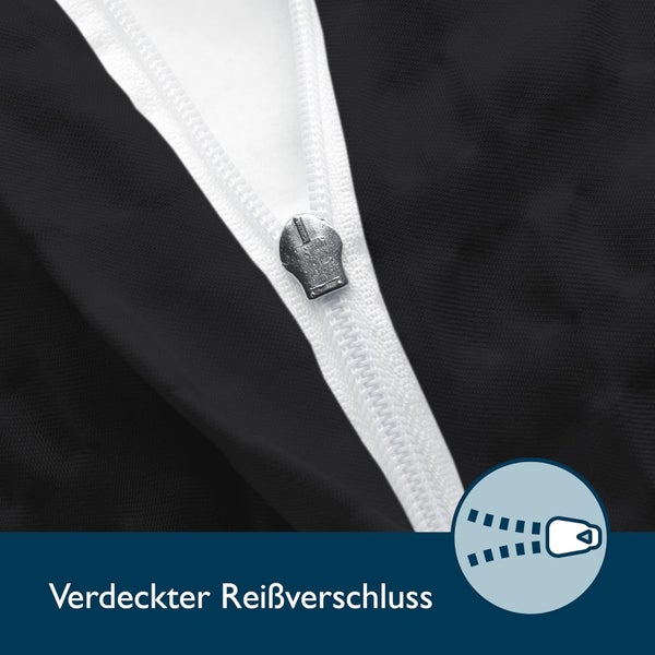 Nahaufnahme eines verdeckten Reißverschlusses an einem Stoffbezug.