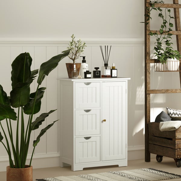 HOMCOM Badezimmerschrank Beistellschrank mit 3 Schubladen, Badschrank mit Verstellbarem Regal, für Badezimmer, Wohnzimmer 60 x 30 x 80 cm Weiß