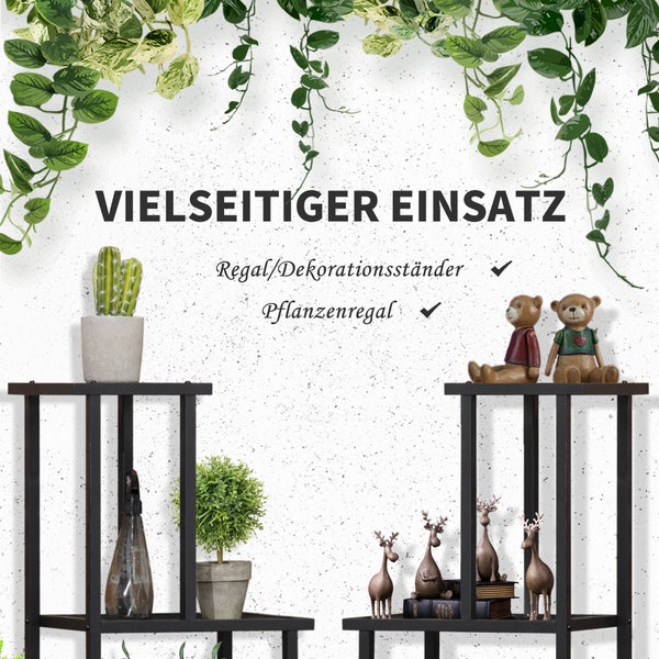 Outsunny Pflanzenregal, Pflanzentreppe mit 4 Stufen, mehrstöckiges Blumenregal, Pflanzenständer für Garten, Balkon, Metall, Schwarz, 91 x 25 x 83 cm
