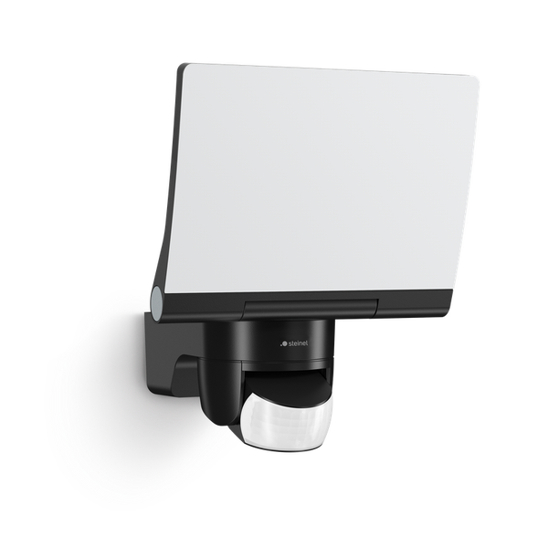 Steinel LED-Strahler mit Bewegungsmelder zur Wandmontage, schwarz mit weißer Leuchtfläche.