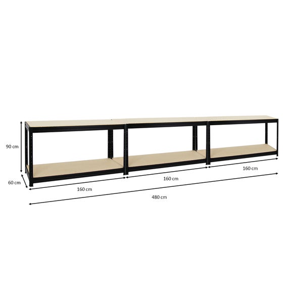 PROREGAL Mega Deal 3x Höhenverstellbare Werkbank Dino HxBxT 90 x 160 x 60 cm Traglast 600 kg Schwarz