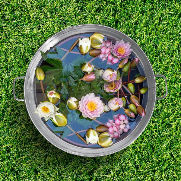 BigDean XL Zinkwanne Ø 48,5cm x 21,5cm H - massiv + wasserdicht zum Bepflanzen und Befüllen - Pflanzschale, Miniteich, Gartenteich, Blumenwanne, Getränkekühler, Eiskübel - mit stabilen Griffen